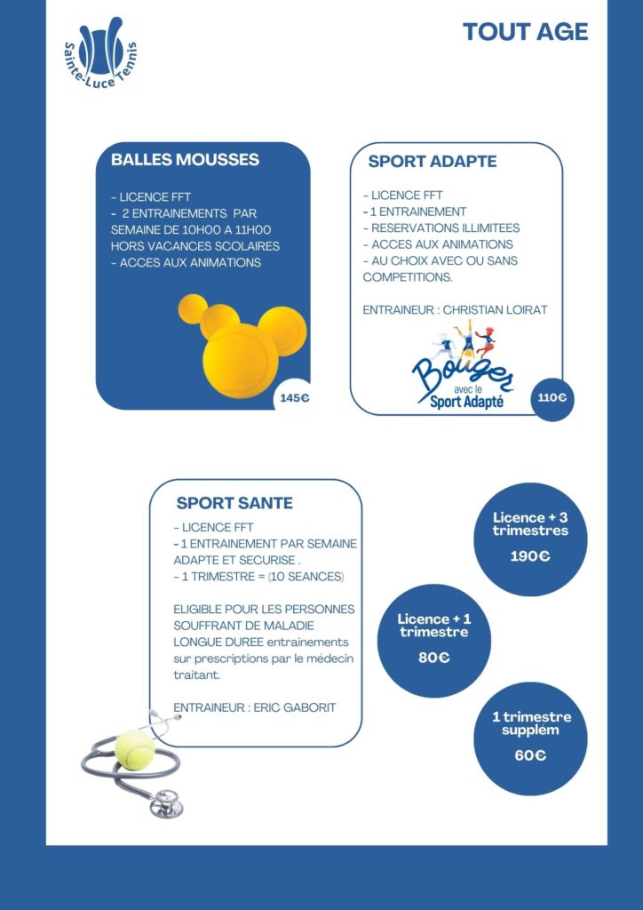 Les tarifs Sainte Luce Tennis